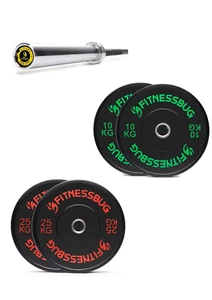 FitnessBug Stripe Olympic 90kg Bundle Weight Plates with 6ft Bar - Picture 1 of 7