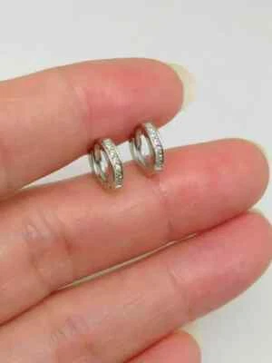 1 CT Round Cut Lab Created Diamond Huggie Hoop Earrings 14K White Gold Plated - Image 1 of 4