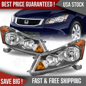 For 2008 2009 2011 2012 Honda Accord Sedan Black Headlights Amber Corner Pair - Picture 1 of 13