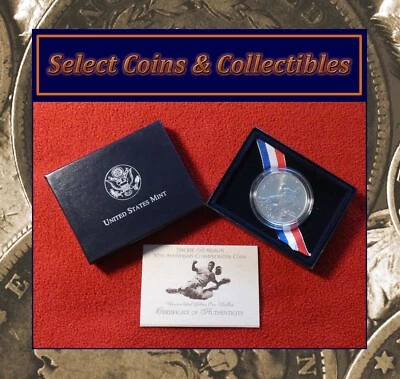1997-S Jackie Robinson 50th Anniversary Silver Dollar BU COA & OGP #3274 - Image 1 of 4