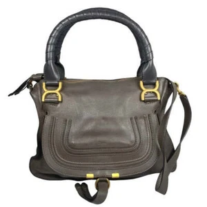 Chloe Grey Marcie Medium Satchel Leather Handle Zip Flap 2-Way Crossbody Bag - Picture 1 of 16