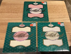 Charles Craft Cross Stitch Fabric Lot of 3 Ivory, White, Rose 14 & 18 Count NIP - Picture 1 of 2