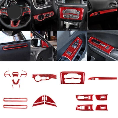 Kit completo interior de fibra de carbono rojo para Dodge Charger 2015-2020 cubierta moldura 26 piezas Foto 1 de 4