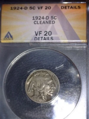 1924-D Buffalo Nickel, ANACS VF20, Tougher Date - Image 1 of 2