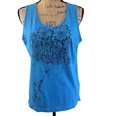 Blugirl Folies Blumarine Blue 3-D Dandelion Sleeveless Back Zip Tank Top Sz 10 - Image 1 of 4