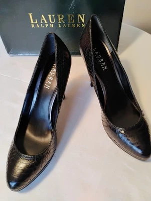 Ralph Lauren Snakeskin Black Pumps - Image 1 of 4