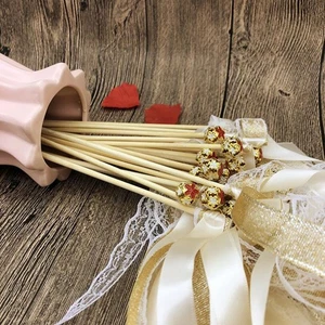 5Pcs Ribbon Wedding Wands Wedding Lace Ribbon Stick Bells Twirling Stream.j6 _pu - Picture 1 of 9