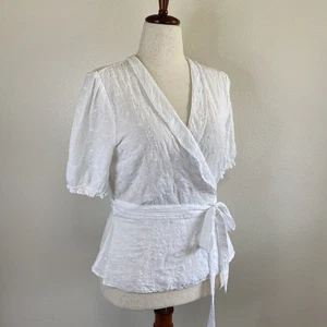 Blusa antigua envolvente de ojales blanca azul marino. Grande. Cottagecore Femenino. - Imagen 1 de 11