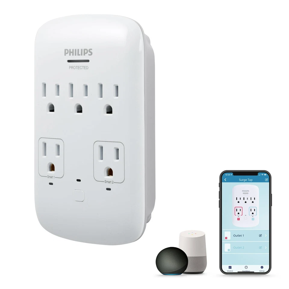 Philips Smart Plug 5-Outlet Surge Protector, 490J, White - Image 1 of 1