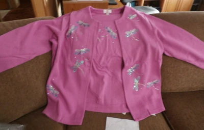 QUACKER FACTORY MUJER 2 EN 1 SUÉTER TALLA 2X ORQUÍDEA BORDADO LIBÉLULAS NUEVO Foto 1 de 4