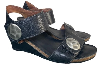 Taos Sandals Carousel 2 Wedge Heels Black Leather Open Toe Womens Sz 37 US 6.5 - Image 1 of 4
