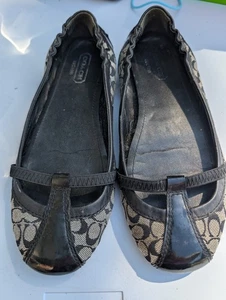 Coach Verra Womens Ballet Flat Sz 7 Black Signature Monogram Canvas Shoes Loafer - Picture 1 of 7