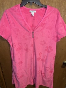 Kim Rogers Women Pink Beach Cover Up Terry Flamingo Design Medium - Picture 1 of 4