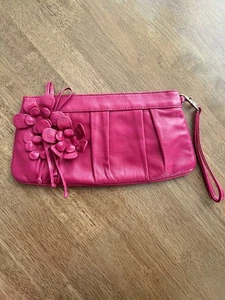 Isabella Fiore Leather Clutch Magenta Floral Embellished  - Picture 1 of 8