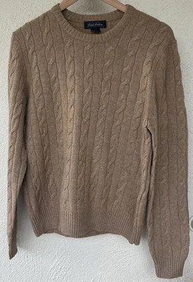 Suéter Brooks Brothers Hombre Pequeño Marrón Corderos Lana Cachemira Mezcla Cable Tejido Foto 1 de 4