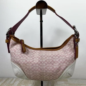 Coach Rosa Halbmond Hobo Handtasche Schultertasche Leder Canvas Signatur Beuteltasche - Bild 1 von 20