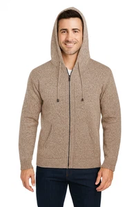 MEN HANDMADE ANDEAN ALPACA SOLID ZIP HOODIE SWEATER SZ M - Picture 1 of 8