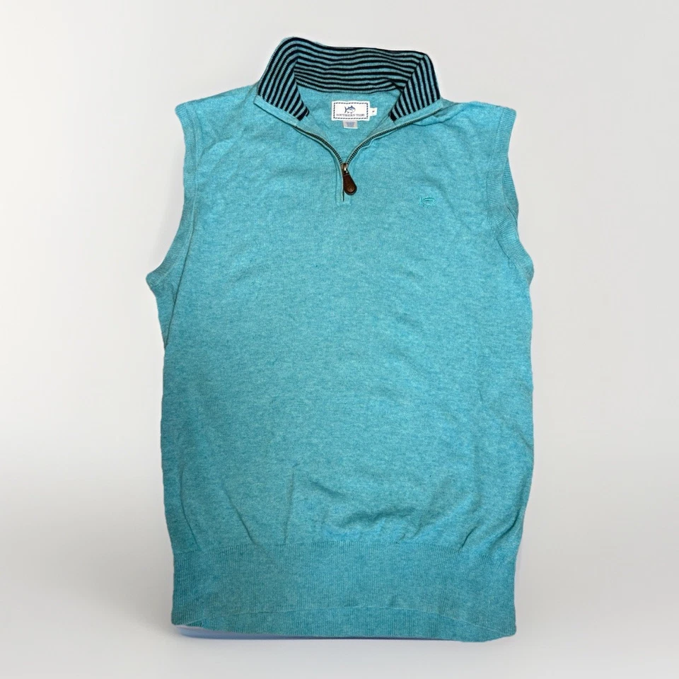 Chaleco Suéter Southern Tide Para Hombre M Azul Lana Mezcla Alpaca Tejido Golf 1/4 Cremallera (A32 Foto 1 de 4