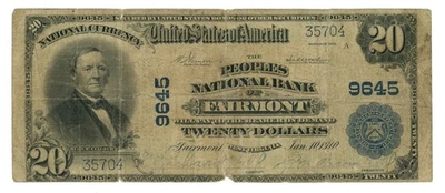 Banco Nacional Popular de Fairmont West Virginia WV 1902 $20 Ch#9645 (65864) Foto 1 de 2