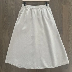 Eileen Fisher A-line Midi 100% Organic Linen Skirt in Undyed Natural Tan XS - Picture 1 of 8