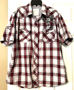 Vintage. Route 66 Karohemd Herren Large Kurzarm Perlen Druckknopf Western Y2K - Bild 1 von 8