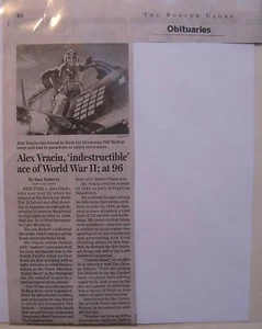 Clip de noticias obituario: Boston Globe 13/02/15 Alex Vracin, 96, As de la Segunda Guerra Mundial - Imagen 1 de 1