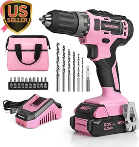 20V Pink Cordless Drill Driver Set, 3/8” Keyless Chuck, 2.0 Ah Li-Ion Battery... - Picture 1 of 1