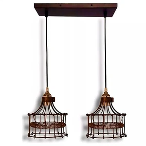 Double Industrial Wire Cage Hanging Light Fixture Vintage Pendant Ceiling Lamp - Picture 1 of 11