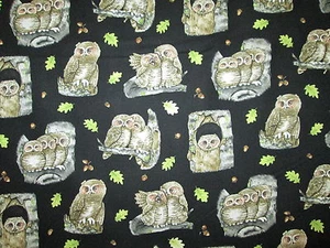 OWLS PATCHES REALISTIC LEAF OWL GREEN BLACK COTTON FABRIC FQ OOP - Picture 1 of 7