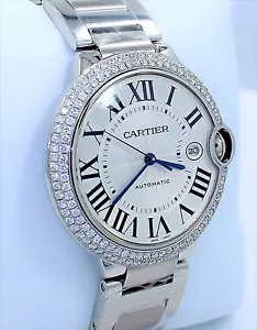 Cartier Ballon Bleu W69012Z4 2.25CT Diamond Bezel 42MM XL Size Steel Watch NEW - Picture 1 of 11