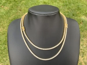 3mm Flawless Moissanite SOLID 925 Sterling Silver Tennis Chain 18k Gold Plated - Picture 1 of 8