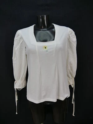 Gr.42 Trachtenbluse C&A Landhaus creme Polyester Elastan Sonnenblume TB3010 - Bild 1 von 4
