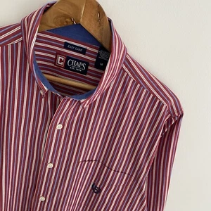 Ralph Lauren Chaps Shirt M Medium Mens Red Striped Regular Fit Long Sleeve - Picture 1 of 9