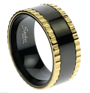 Worry Spinner Ring black gold overlay mens stainless steel Size 11 T76 - Picture 1 of 1