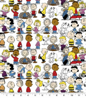 Snoopy Peanuts Gang  Fabric 1/2 YD 18" X 43” 100% cotton White - Image 1 of 2