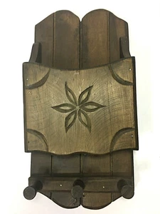 Schlüssel- & Briefhalter aus Holz braun 13,25 Zoll hoch Vintage Holz handgeschnitzt Wandmontage - Bild 1 von 6