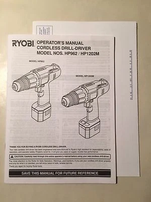 Ryobi Cordless Drill Driver HP962 HP1202M Operators Manual Instructions Guide - Image 1 of 4