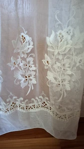 Gardine 460x240cm elfenbein 8lütenborte VINTAGE 60/70er Stores Faltenband - Bild 1 von 3