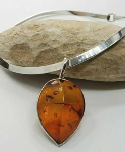 Mexican Sterling Silver Necklace/Choker with amber pendant - Picture 1 of 7