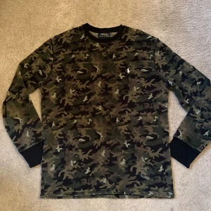 Polo Ralph Lauren Hemd Jungen Jugend Large Grün Schwarz Camouflage Thermo Langarm - Bild 1 von 4