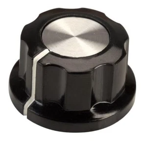 5 x SCI RN-99E (Ø6,4 mm) perilla de control-negro/tapa plateada-línea blanca-eje de 6,4 mm 22,9 mm - Imagen 1 de 1