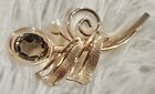 AMCO Vintage Gold Filled 14K Smokey Quartz and Pearl Flower Brooch