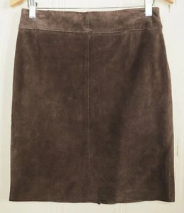Express Suede Genuine Leather Pencil Skirt Brown Lined Size 5/6 - Picture 1 of 6