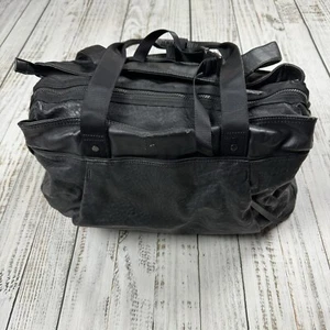 RARE LULULEMON ATHLETICA BLACK TEXTURED LEATHER SHOULDER GYM DUFFLE BAG POCKETS - Picture 1 of 17