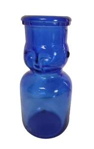 Vintage Cobalt Blue Glass 3-D “Baby Face” 1/2 Pt. Milk Bottle bubbles and face - Picture 1 of 14