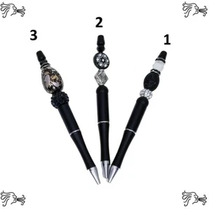 Black Beaded Ink Pens Includes Pouch and Ink Refill - Picture 1 of 7