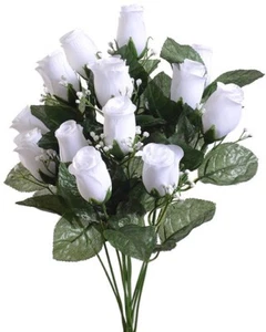 14 White Rose Buds Artificial Silk Fake Faux Flowers Bouquet Bush Summer Wedding - Picture 1 of 1