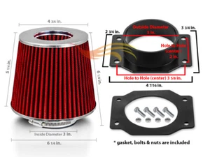 AIR INTAKE Adapter+ RED Dry Cone Filter For Nissan 95-99 Sentra 200SX 1.6L - Picture 1 of 2