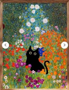 Oil Painting repro cat in a Gustav Klimt 's Garden