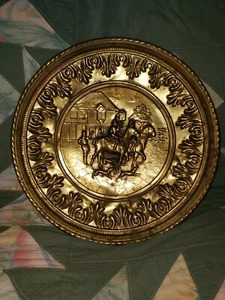England Fuchsjagd Dekor Messing geprägt hängende Patina Platte 12" Pferde Hunde - Bild 1 von 7